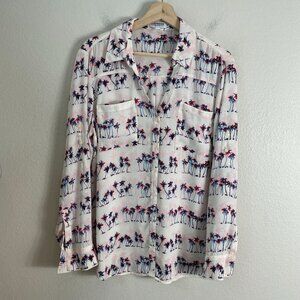 Express Portofino Shirt Womens XL Palm Tree Button Up Roll Tab Sleeve Blouse Top